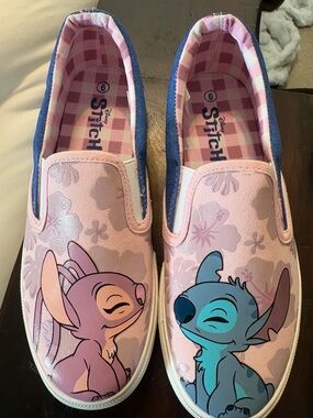 NWOT: Disney Women’s Slip-On Sneakers with Angel  Stitch Characters